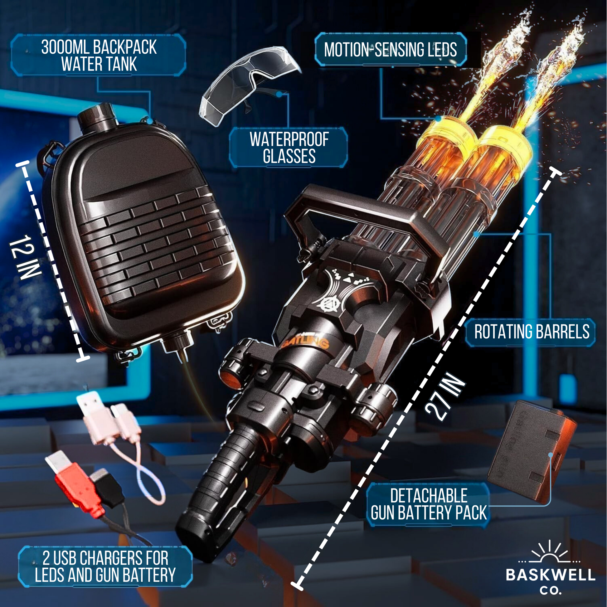 Baskwell™ - Gatling Water Gun + Backpack Tank